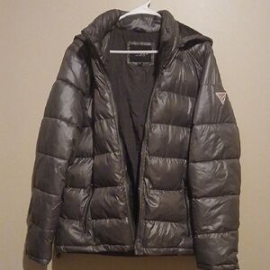 Guess Glossy Charcoal Puffer Jacket